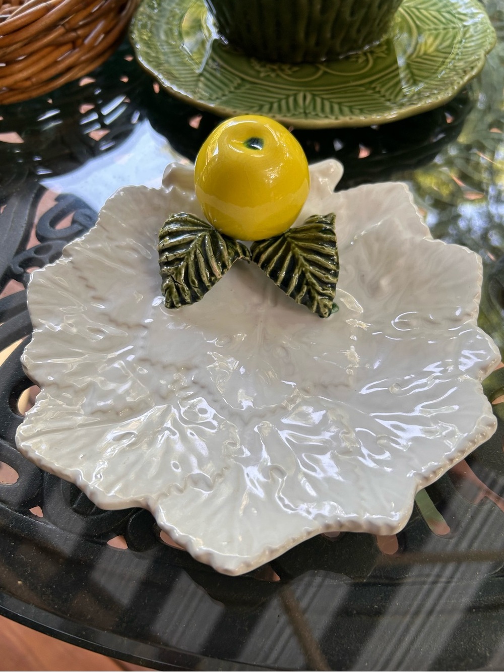 1970s Majolica Apple Leaf Decorative Plate From Portugal